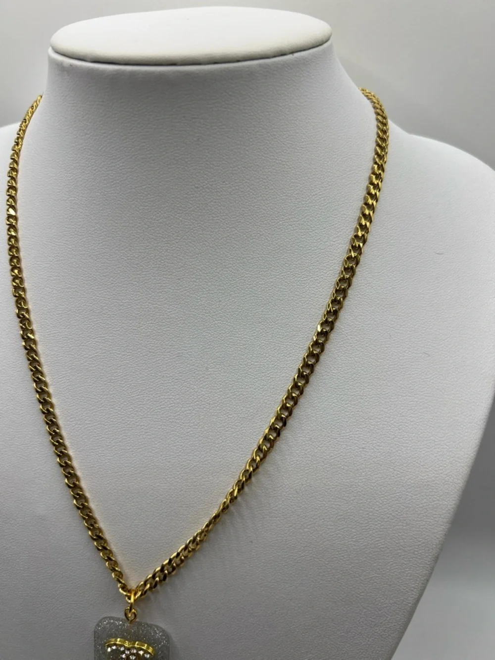 510. Gold & Crystal Resin Charm with Gold Plated Over Stainless Steel Chain 18”